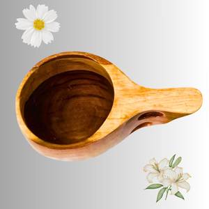 Taza de madera irregular hecha a mano con diseño de runas clásicas y asa, estilo vintage, de UO INDIA. - Product Image 2