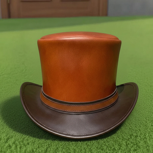 Premium quality custom made Handmade Brown Leather <b>Top</b> Hat Two Tone Steampunk Victorian Gothic Hat - Product Image 1