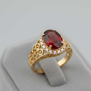 Anillo Ovalado de Granate, Talla 6 de EE. UU., Gema de Granate, Plata de Ley 925, Chapado en Oro de 18K, Anillo de Cóctel Elegante - Product Image 4