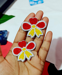 Colorful Bow Seed Bead Drop <b>Earrings</b> Red Yellow Heart <b>Top</b> Design Custom Size Festive Statement Jewelry Party Wear Fashion - Product Image 2