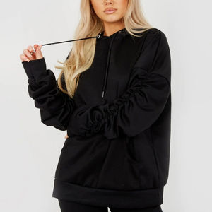 ชุดวอร์มผู้หญิงผ้าฝ้าย 100% GSM 380 พร้อมเสื้อครอปแบบวอชและกางเกงวอร์มขาบานแบบวอช - Product Image 5