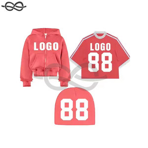 Sudaderas con capucha premium de peso pesado con cremallera y gorras de estilo urbano, camisetas holgadas de moda, chándales de algodón suave con estampado de pedrería lavado. - Product Image 3