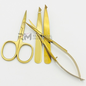 Pinzas para Cejas Inclinadas RMI, Juego de Pinzas para Cejas de Plasma Doradas de Alta Calidad con Tijeras de Resorte, Suministros para Cejas de Última Tendencia OEM - Product Image 3