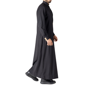 New Classic Black Men Thobe Saudi Style Jubba With Embroidery Islamic Clothing Men <b>Long</b> Sleeve Arabic Robe Kandura <b>Dress</b> - Product Image 3