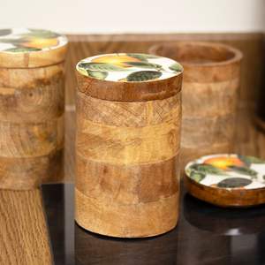 Tarro de Almacenamiento Ecológico de Madera de Mango con Estampado Esmaltado, Organizador para Encimera de Cocina - Product Image 1