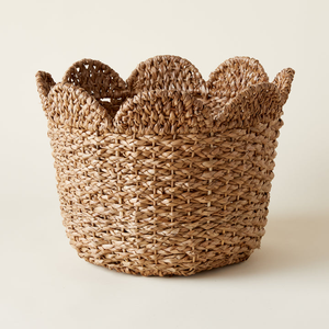 Handwoven Seagrass <b>Basket</b> Round Scalloped Edge Natural Weave Sustainable <b>Storage</b> <b>Basket</b> Wholesale Bulk Supplier Home Organizer - Product Image 5