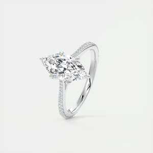 Anillo de compromiso apilable con diamante cultivado en laboratorio de 1.85 quilates, corte marquesa, con pavé floral estilo catedral real y seis puntas - Product Image 2