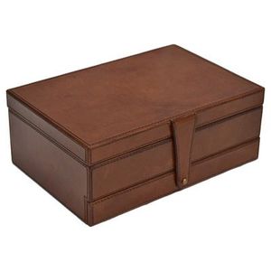 Boîte à bijoux rectangulaire en cuir avec couvercle, design moderne et luxueux, texture crocodile marron, conteneur de rangement multifonction 1 couche - Product Image 3