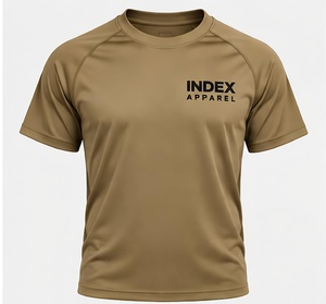 Index Apparel <b>Men's</b> Khaki Short Sleeve T-Shirt Regular Fit O-Neck Quick Dry Knitted Print Front Casual Style - Product Image 1