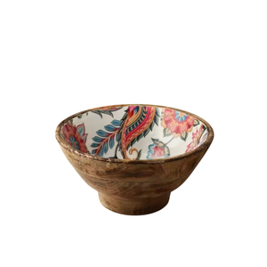 ชามไม้ทำมือลายพิมพ์เขตร้อนสำหรับเสิร์ฟสลัด ดีไซน์แบบวาบิซาบิ งานฝีมือไม้สำหรับวางบนโต๊ะ ชามใส่ของว่าง - Product Image 5