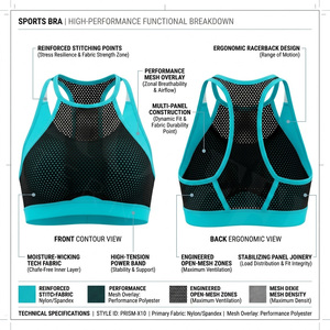 100 Polyester Mesh Sports Bra High Quality Racerback Workout <b>Running</b> <b>Padded</b> Support Activewear Custom Brand Name Logo Sports Bra - Product Image 2