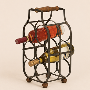 9-Bottle Metal <b>Wine</b> Rack with Solid Wood Handle Countertop <b>Wine</b> Holder Freestanding Display for Home Bar & Kitchen - Product Image 6