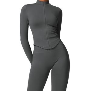 Women's Cropped Stand Collar <b>Yoga</b> <b>Jacket</b> Slim Fit Workout Zip Up with Windproof Panels Breathable Running Cover for Outdoor - Product Image 1