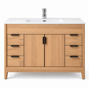 Modern Solid Timber <b>Bathroom</b> Vanity Unit Freestanding Wooden Basin Base Cabinet with Storage Drawer for Hotel & Apartment Renova - Product Image 1