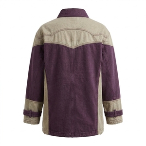Veste en jean vintage délavée à blocs de couleur style western streetwear avec empiècements contrastants pour homme – Violet Kaki personnalisé - Product Image 2