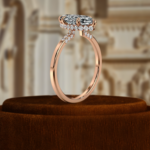 Anillo de Compromiso con Diamante de Corte Marquesa de 1 Quilate con Halo de 6 Puntas, Certificado por IGI, Anillo de Compromiso de Oro Blanco/Amarillo de 14K, Anillo de Propuesta - Product Image 2