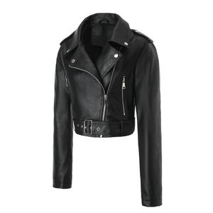 Custom PU Leather Jacket with <b>Belt</b> and Zipper Closure <b>Slim</b> Fit Short Length Unisex Autumn Style Leather Jacket For Women's - Product Image 5