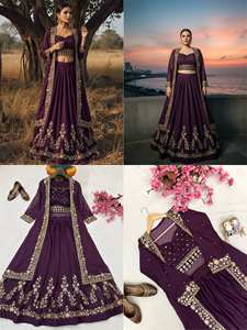 Elegante Conjunto de Lehenga Indo-Occidental Color Vino con Bordado, Combinación Perfecta de Tradición y Estilo que Realza la Belleza del Armario - Product Image 6