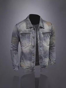 WINRO SPORTS Vintage Men's Regular Fit <b>Jean</b> Jacket Original Denim Dark Blue Streetwear <b>Embroidered</b> Casual Spring 100% Polyester - Product Image 6