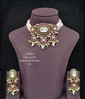 Collier choker 10643Statement, vert rose, doré, style Kundan, inspiré de Sabyasachi, pour mariage, fête, bijoux tendance.