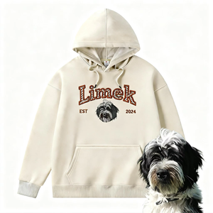 Sweat à capuche beige pour homme avec broderie personnalisée de chien, poche kangourou, hiver, 100% coton, vêtements décontractés de marque - Product Image 4