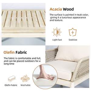 Acacia Wood 4-Piece Outdoor Patio Furniture Set Solid Wood <b>Bench</b> 2 Single <b>Chairs</b> Thick Cushions Coffee <b>Table</b> Included Model - Product Image 5