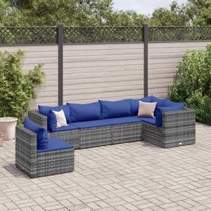 Juego de Muebles de Jardín con Cojines Azul Oscuro y Ratán Gris - Product Image 1