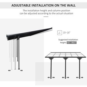 Pergola Gazebo con Tetto Rigido Grigio 12x10 con Pannelli in Policarbonato Resistenti ai Raggi UV e all'Acqua - Dimensioni Regolabili - Product Image 4
