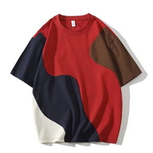 Camiseta Oversize Personalizada con Cuello Redondo para Hombre, 100% Algodón, Tallas Grandes, Diseño Color Block y Patchwork, Tejido Grueso de 220 Gramos, Estilo Casual Liso - Product Image 1