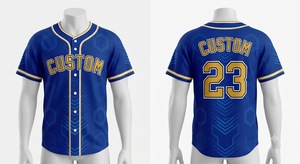 Maillot de baseball personnalisé pour homme, bleu et or, imprimé géométrique, sublimé, respirant, à manches courtes, boutonné, uniforme sportif - Product Image 1