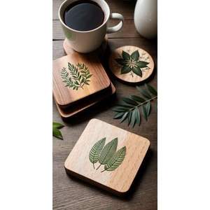 Durable MDF Laser-Engraved Coasters with Decorative Textures Home Decorative <b>Table</b> Protection for <b>Promotional</b> Use - Product Image 1