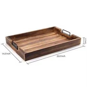 Plateau de service rectangulaire en bois avec poignées métalliques, design rustique, artisanat décoratif en bois, pièce unique - Product Image 6
