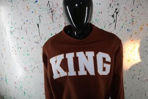 King Brown <b>Mock</b> <b>Neck</b> Sweatshirt 100% Cotton White Applique Embroidery wide <b>neck</b> Sweatshirt Finer Threads - Product Image 6