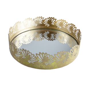 Plateau élégant et arrondi pour la présentation de bijoux, plateau à bibelots avec miroir en verre pour la décoration de la maison, plateau à maquillage - Product Image 4