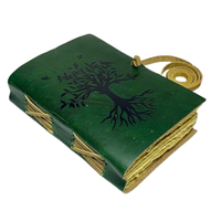 Carnet en cuir vert Arbre de Vie fait main, Grimoire vintage avec fermeture à sangle, Édition Nouvel An Rajasthan, Papier à bords festonnés 7x5 pouces
