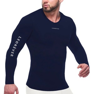 Men <b>Long</b> <b>Sleeve</b> O-Neck Compression Shirt Solid Color Quick Dry Slim Fit Casual <b>Workout</b> <b>Top</b> Teal Green Knitted Polyester - Product Image 2