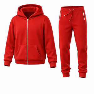 Conjunto Deportivo para Hombre, Sudadera con Capucha Roja, Pantalones Jogger, Ropa Deportiva para Gimnasio, Traje de Entrenamiento, Logotipo Personalizado, Conjunto de Felpa de Algodón - Product Image 1