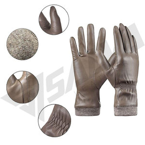 High Quality Winter Women's Lambskin Leather <b>Gloves</b> With <b>Wool</b> Cashmere Fleece Lining For Driving And Sports - Product Image 4