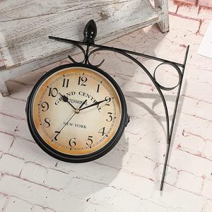 Horloge murale vintage double face à rotation 360 degrés en fer forgé, style Grand Central Terminal, rétro ferroviaire - Product Image 5