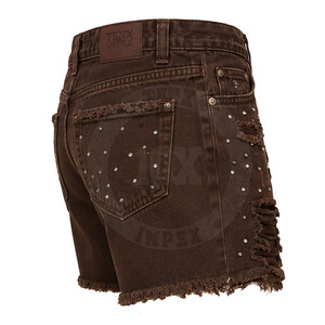 Fabricant professionnel de shorts en jean déchirés avec strass 100% coton, taille haute, shorts en denim personnalisés à vendre - Product Image 5