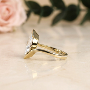 Luxury Gold Marquise Cut Bypass <b>Ring</b> with Sculpted Open Shank and Sleek Bezel Frame Modern Elegant <b>Statement</b> Fine Jewelry Design - Product Image 2