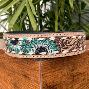 Wholesale Durable Hand Tooled Leather <b>Padded</b> Dog Collar Pet Accessories Genuine Leather Adjustable Collar for Medium & Large Dog - Product Image 2