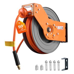 Avvolgitubo Ibrido per Compressore d'Aria con Riavvolgimento Automatico da 3/8 Pollici x 50 Piedi, con Cavo di Alimentazione da 5 Piedi e Attacco a Cricchetto Retrattile, Pressione Massima 300 PSI - Product Image 1