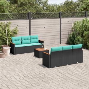 Juego de sofás de jardín de ratán sintético negro de 7 piezas con cojines - Product Image 1