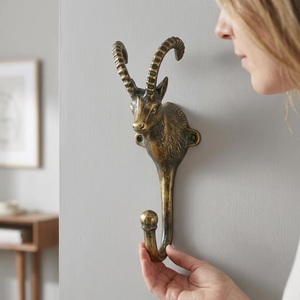 Ba Antique Animal Head Wall Mount Hook Handmade Cast Iron Self-Adhesive Eco-Friendly Coat Hanger Single Hook Decorative for - Product Image 2