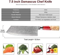 Viking Art Ambidextrous Cleavermes Damascus Staal Chinees Koksmes Professioneel Slagermes Scherp Vlees Groente Keukenmes