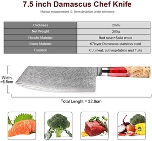 Cleaver <b>Knife</b> Damascus Steel Chinese Chef Professional Butcher <b>Sharp</b> Meat Vegetable <b>Kitchen</b> <b>Knife</b> Eco-Friendly Resin - Product Image 6