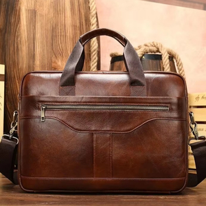 Sac fourre-tout de voyage vintage grande capacité, écologique, sacoche d'affaires pour ordinateur portable 14 pouces, porte-documents en cuir véritable pour hommes - Product Image 1