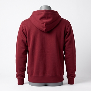 Sweat-shirt à capuche zippé pour homme, couleur bordeaux, avec impression en relief personnalisée, en molleton de coton chaud, style uni, sportif et décontracté, vente en gros usine - Product Image 2