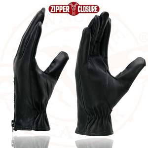 2025 <b>Leather</b> <b>Men's</b> <b>Black</b> Unlined Lightweight Motorcycle <b>Gloves</b> SH226D with Wrist Zipper Closure - Product Image 5